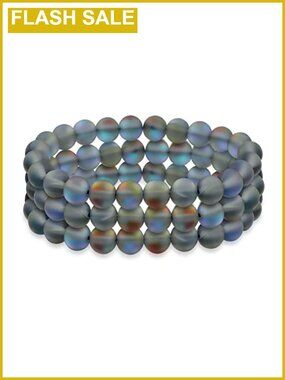 8MM Gemstone Ball Bead Stretch Bracelet Set of 3, Moonstone